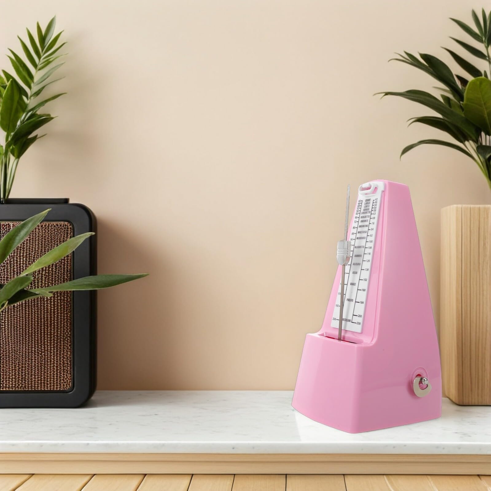Metronomo Meccanico di Precisione per Esami Pianoforte Rosa | Compatibile Chitarra e Batteria, per Studenti e Musicisti Avanzati, Portatile, Metallo e Plastico