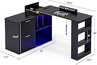 Vista 7 de Mesa de manicura con luz LED, mesa de uñas en forma de L con colector de polvo y tomas de corriente, estación de uñas de esquina de longitud