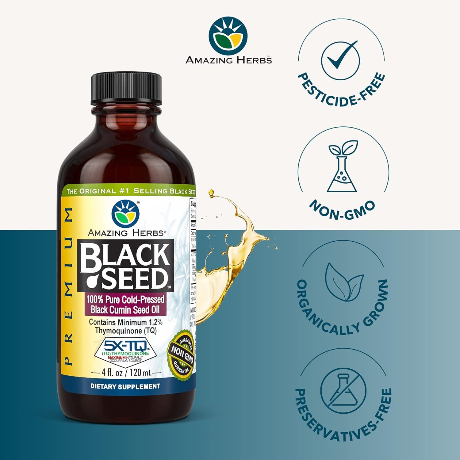 Amazing Herbs Premium Black Seed Oil Liquid - 4 Fl Oz Glass Bottle — Amazon image 3