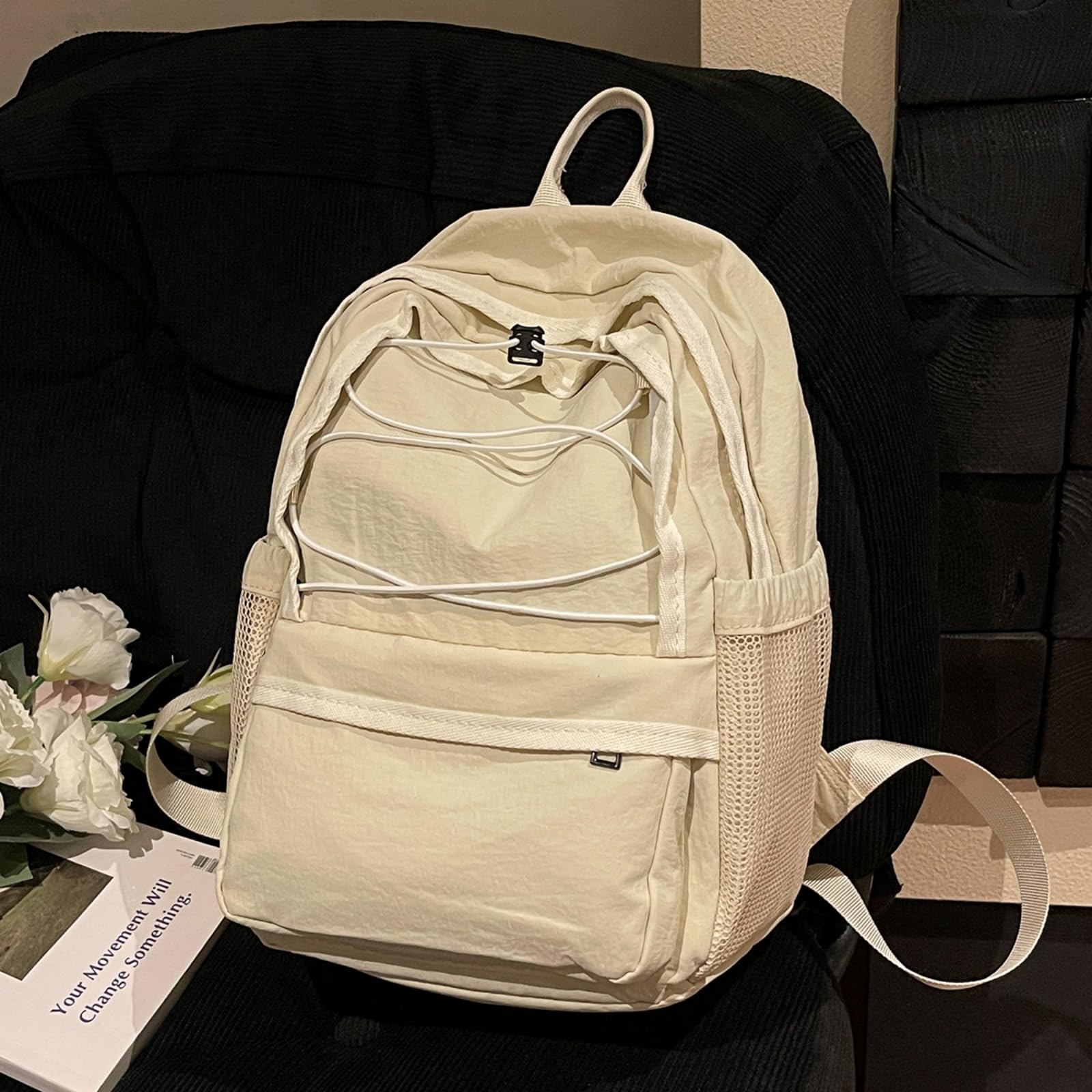 Zaino Sportivo All'aperto Ultraleggero Piccola Borsa da Alpinismo per Il Campeggio degli Studenti Uso Quotidiano-Beige