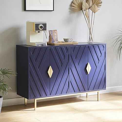 Miniatura 4 de Armarios de buffet con almacenamiento, armarios de almacenamiento decorativos con puertas estriadas, mango y patas de metal dorado, mesa consola de