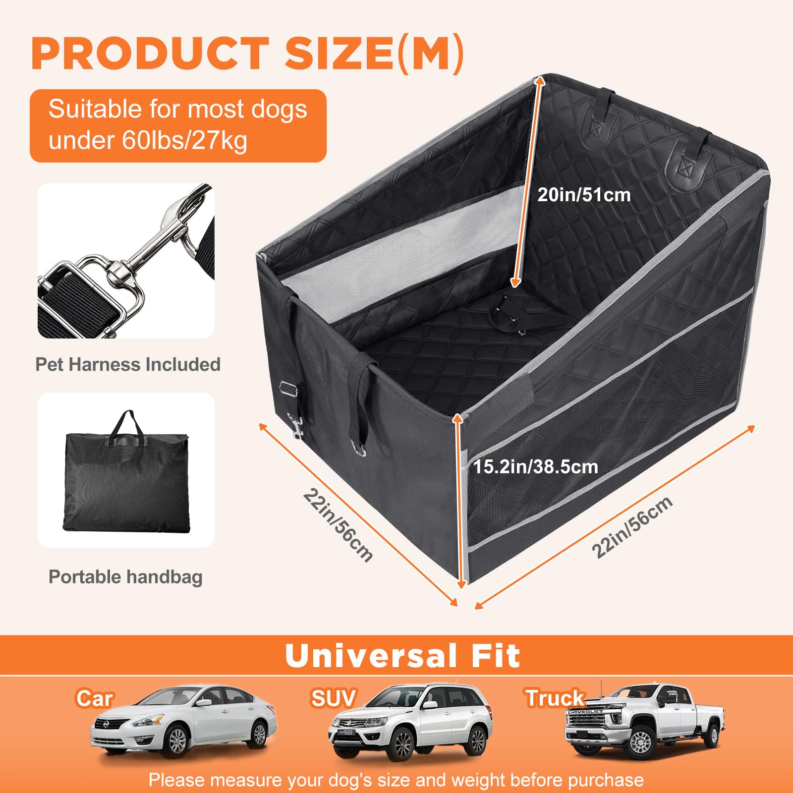 Gimars Seggiolino per cani di taglia grande e media, coprisedile impermeabile per cani con fondo rigido antiscivolo con finestrino in rete, tasca portaoggetti per auto/SUV / camion (M)