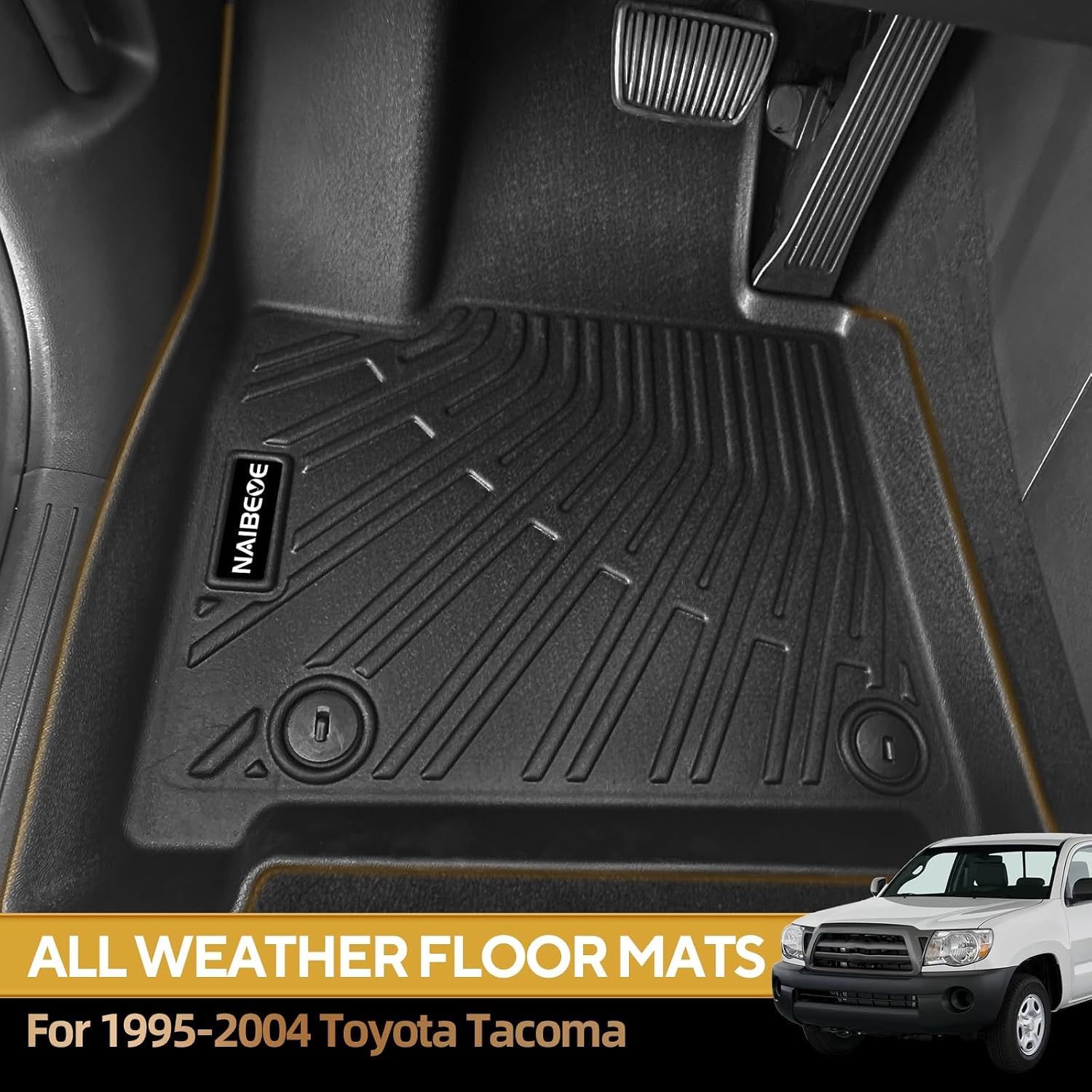 Naibeve Floor Mats for 1995-2004 Toyota Tacoma XtraCab(Only Fit for XtraCab) - All Weather Custom Fit for Toyota Tacoma XtraCab Floor Mats Waterproof Interior Accessories