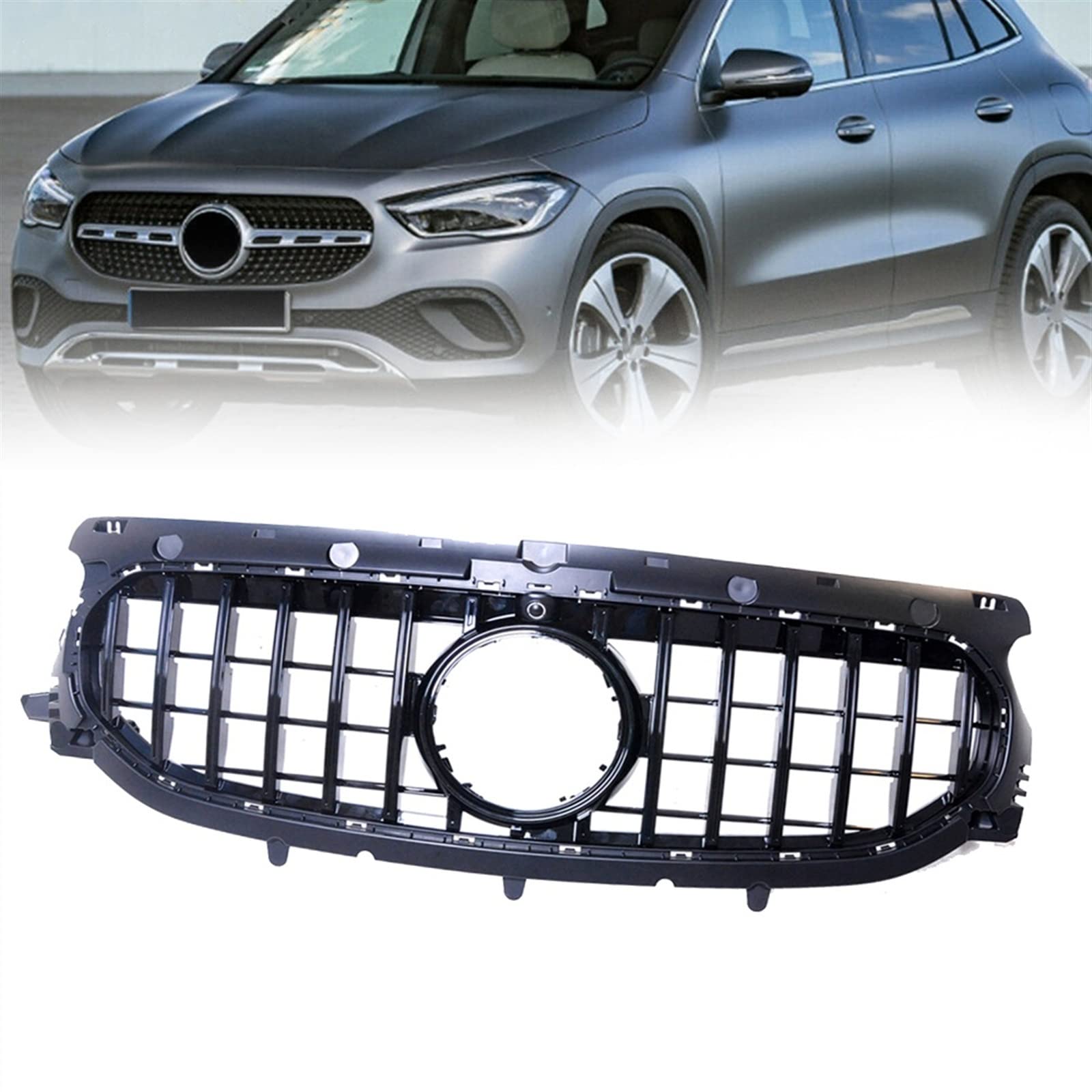 Rejillas Delanteras Rejilla De Parachoques Delantero De Coche Estilo GT Parrillas De Carreras Negras Brillantes para Benz GLA Clase GLA220 2020 2021