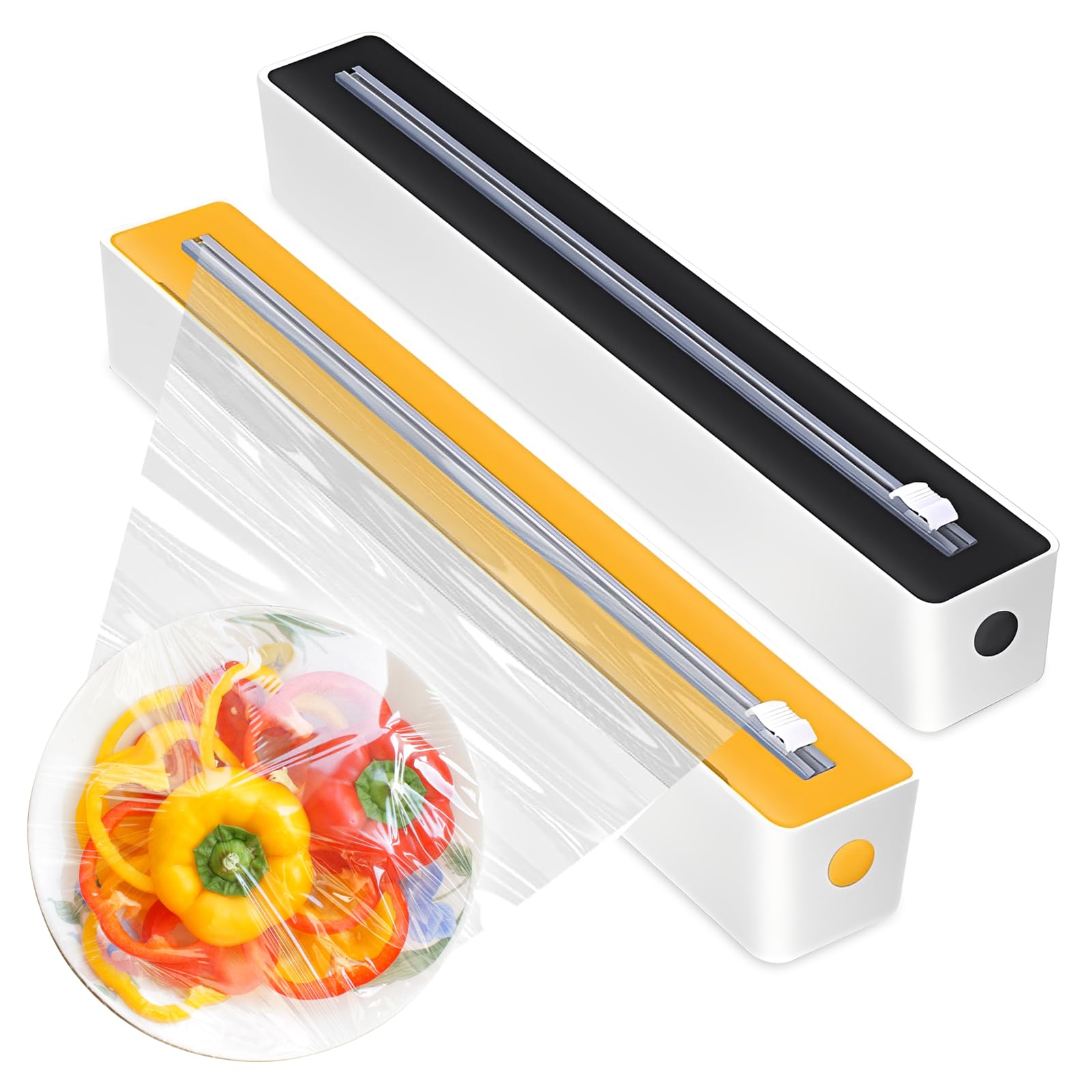 2PCS Cling Film Dispenser, Aluminum Tin Foil Dispenser Suction Cup Cling Wrap Cutter for Home Kitchen and Restaurant Fits 30cm Rolls Black Yellow