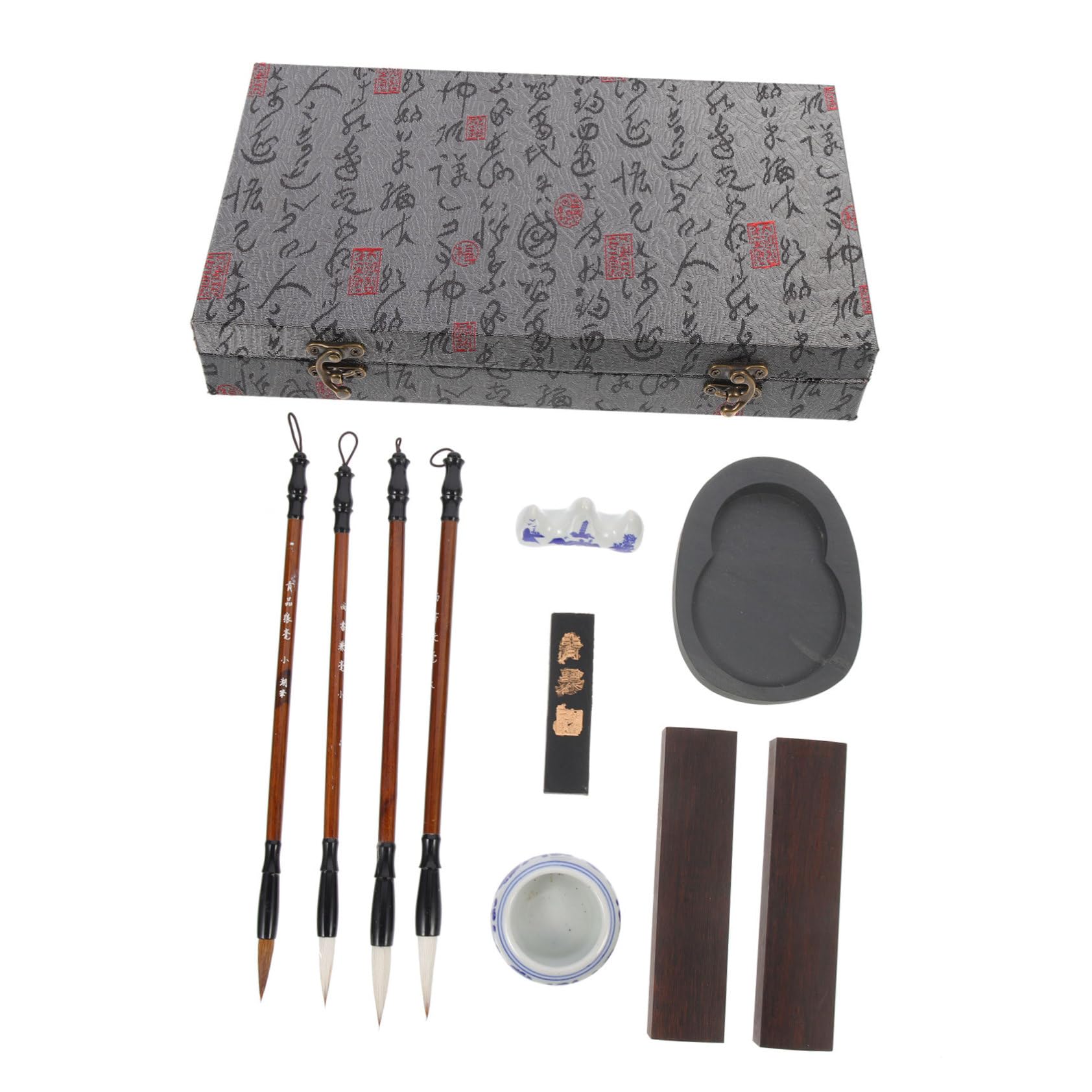 Ipetboom Set di Pennelli per Calligrafia Pietra per Inchiostro in Legno, per Studenti, Praticare Calligrafia e Pittura