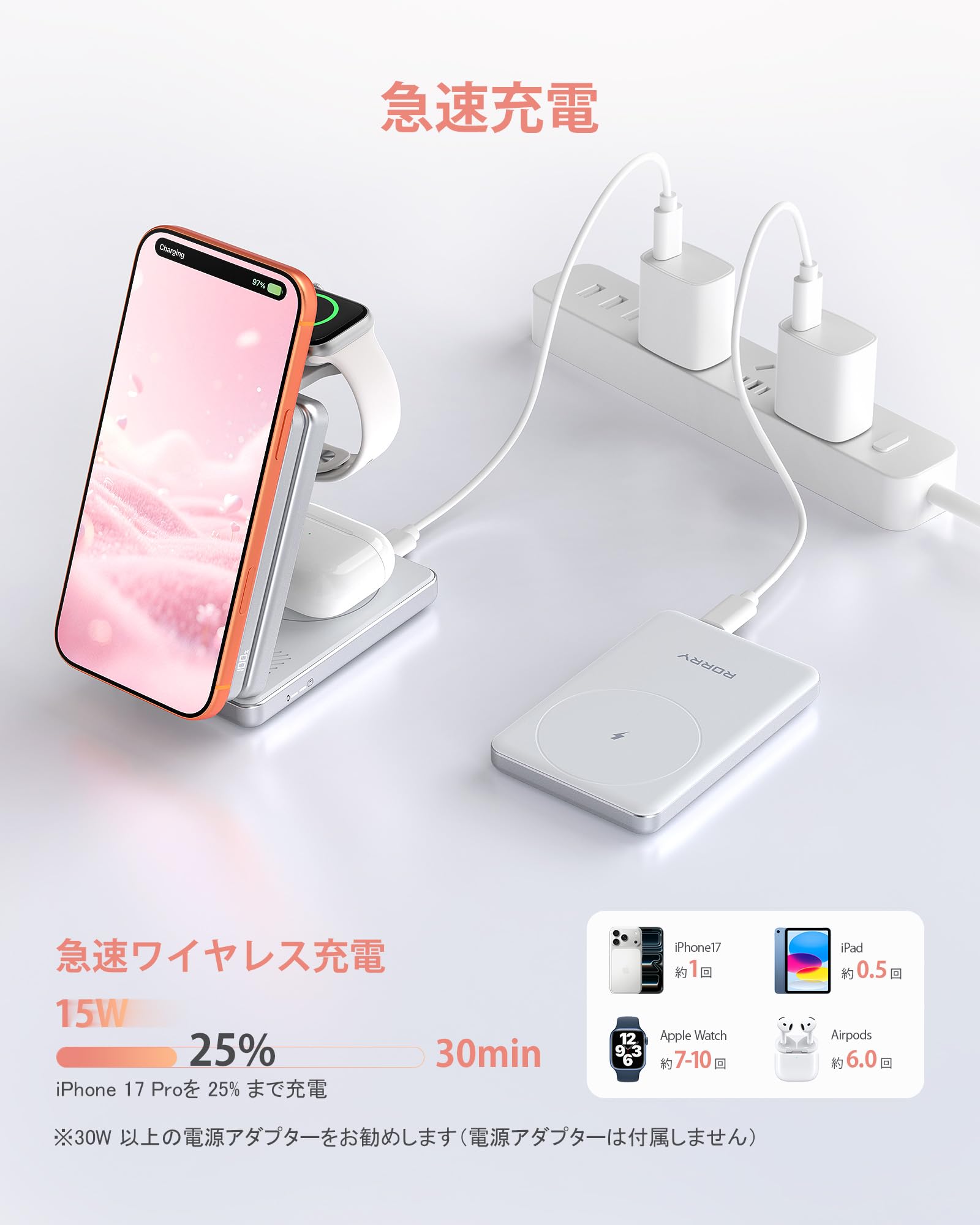 Amazon.co.jp: RORRY AuraDock ワイヤレス充電器 4in1【業界初 着脱式