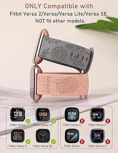 Miniatura 2 de Minyee Paquete de 2 correas con grabado floral compatibles con Fitbit Versa 2Fitbit VersaVersa Lite para mujeres, linda correa deportiva de silicona