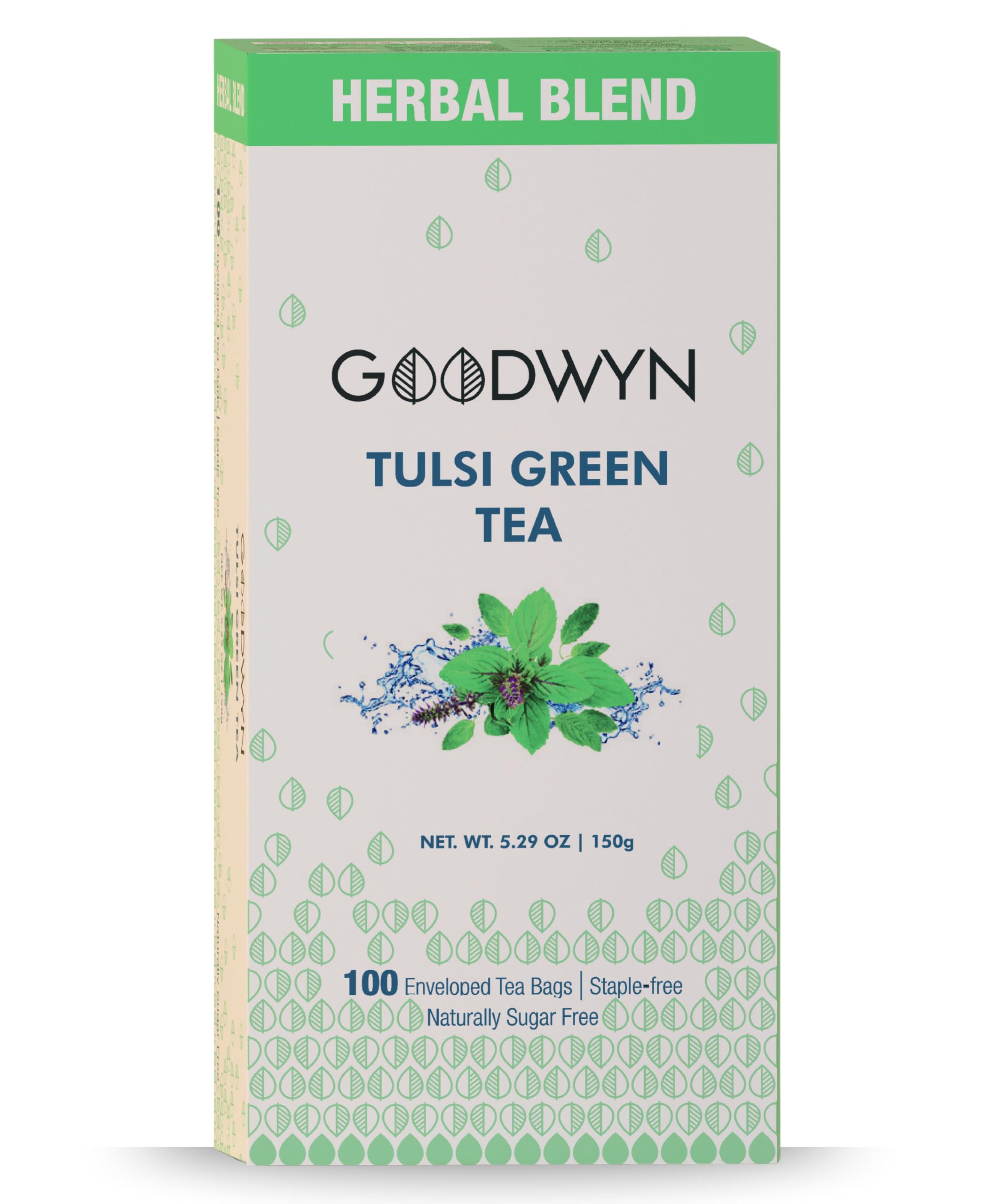 Tulsi Green Tea (100 Tea Bags) | De-stressing and Soothing | Low Caffeine Herbal Tea | Non Bitter | Plastic Free Tea Bags