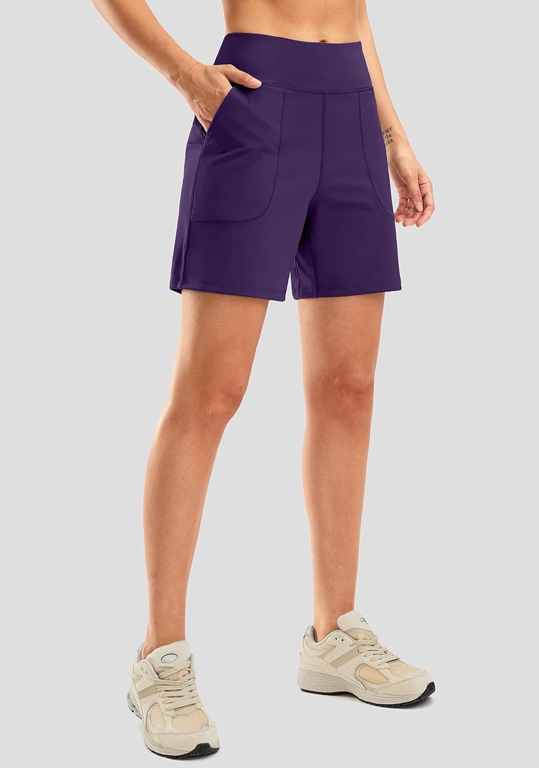 SANTINY Women's 6'' Athletic Long Shorts with 4 Pockets High Waisted Bermuda Shorts for Women Walking Running Casual - Image 3