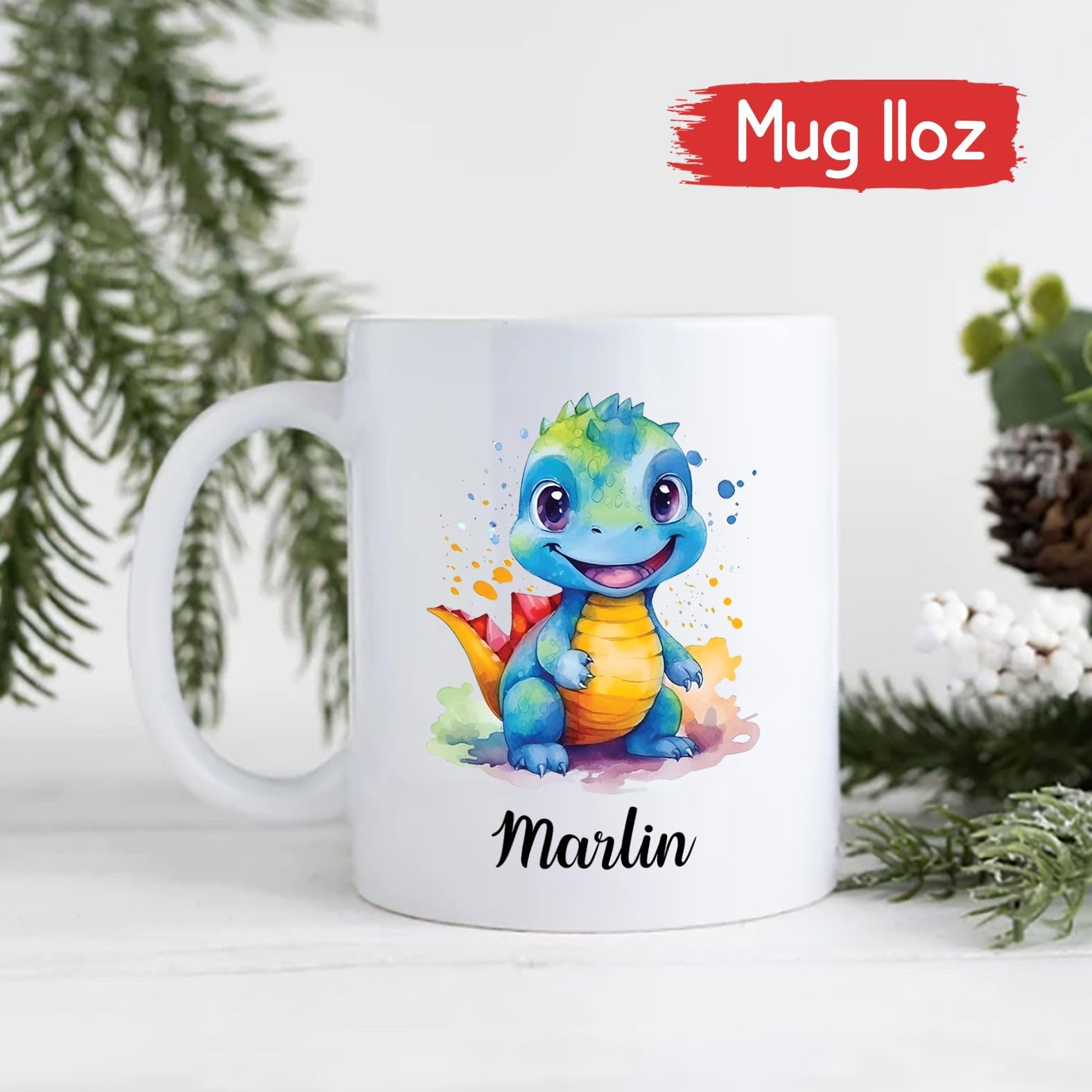 Custom Name Dinosaur Coffee Mug - Personalized Ceramic Mug With Watercolor Art, 11oz Or 15oz - View #3