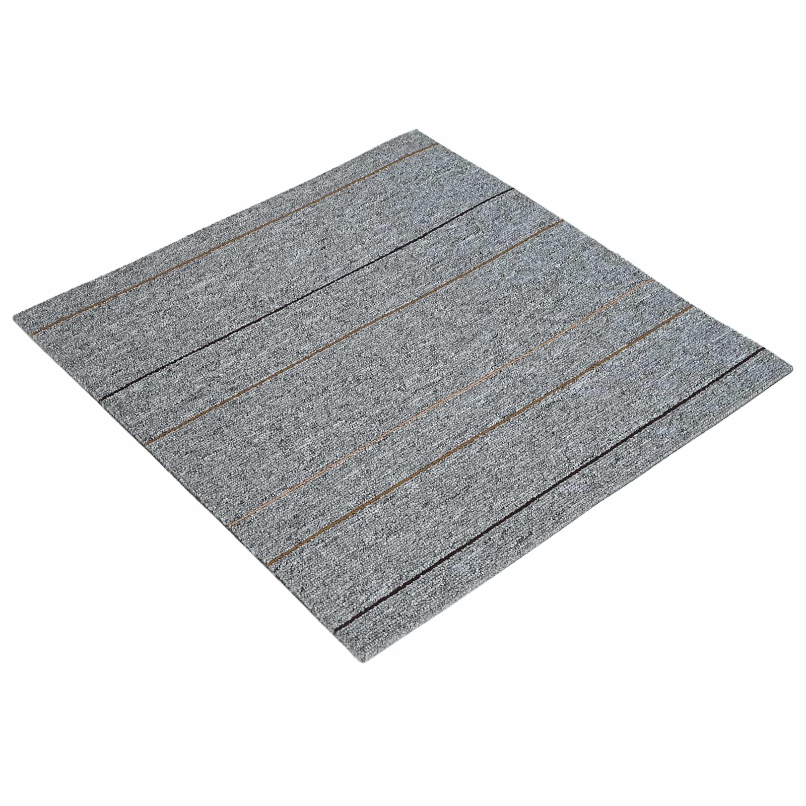 20er Set Teppichfliesen Hellgrau mit Streifen 50x50 cm Moderne Loop-Pile Teppichbodenfliesen selbstliegend für Wohnzimmer und Schlafzimmer Schalldämmende Auslegeware aus PP mit Bitumenrücken
