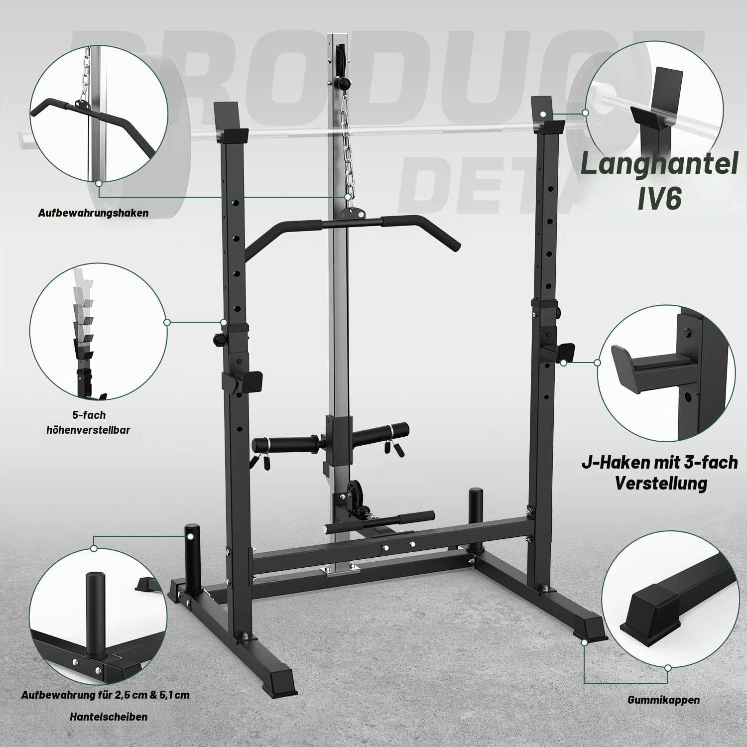 JX FITNESS Power Cage Rack mit Lat-Pulldown-Riemenscheibensystem, verstellbarer Kniebeugenständer, Kraftkäfig mit J-Haken für Heim-Fitnessstudio