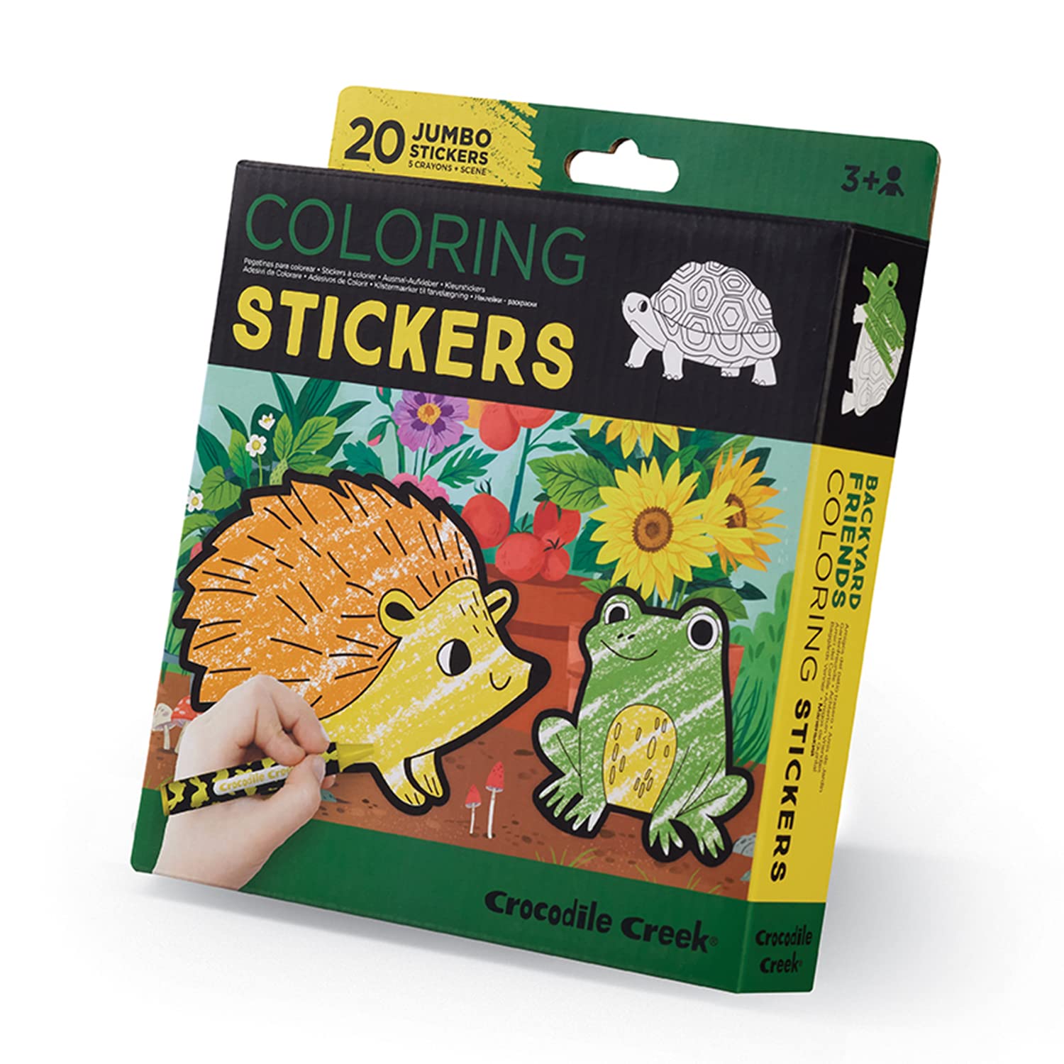 Crocodile Creek Coloring Stickers for Kids  Includes 20 Jumbo Stickers, 5 Themed Crayons and 1 Illustrated Scene  Ideal for Children Ages 3 and Up  Backyard Friends Design