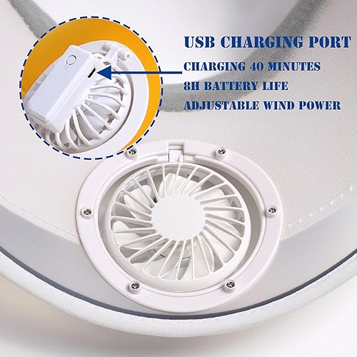 Miniatura 6 de Sombrero de visera solar con ventilador, sombrero de ventilador integrado recargable para mujeres y niños con 3 velocidades de viento