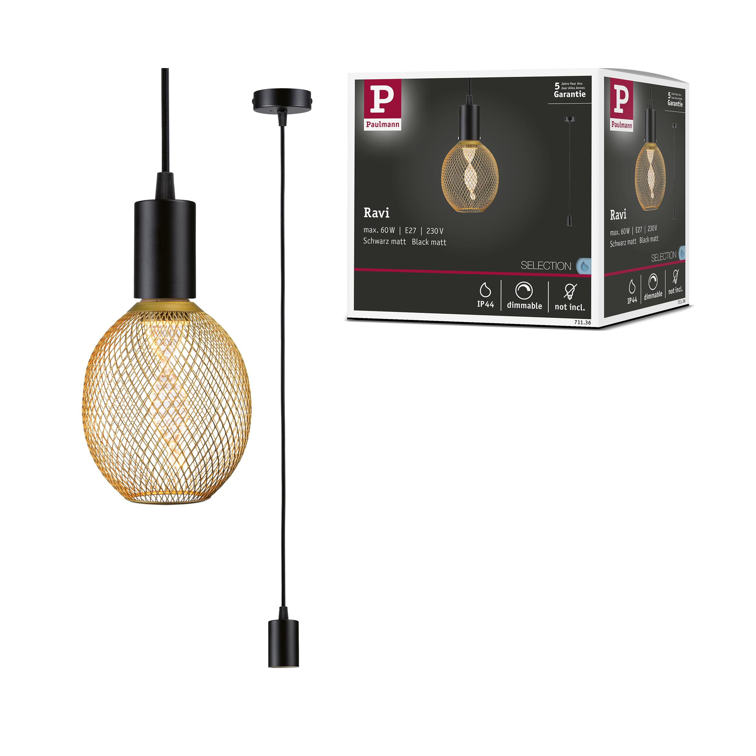 Paulmann Pendelleuchte Neordc Stan max. 1x60W Messng gebürstet 230V