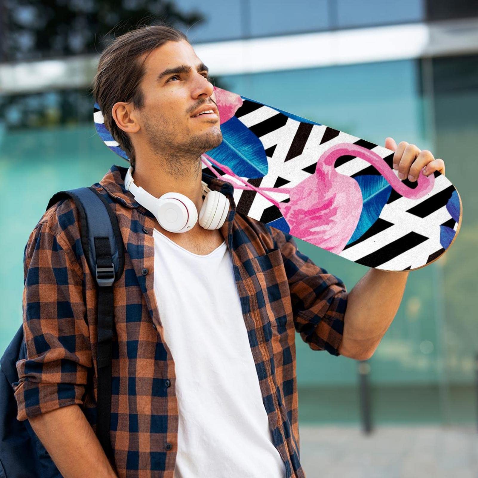 Flamingo Stripe Lot de 2 feuilles de papier abrasif pour planche de skateboard et longboard
