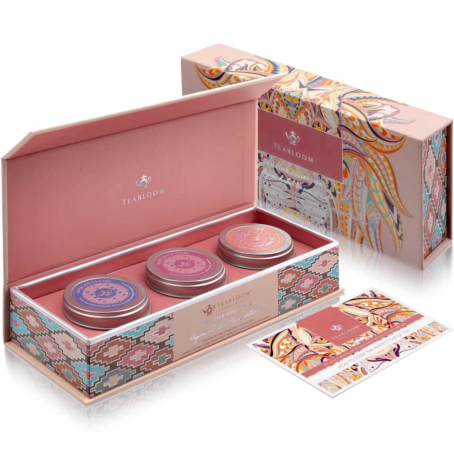 Photo 1 of Teabloom USDA Certified Organic Loose Leaf Rooibos Trio Box (Caffeine-Free) - African Safari, Ruby Spice Chai, and Sahara Apple Spice - Solstice Collection
EXP: 03/19/2024