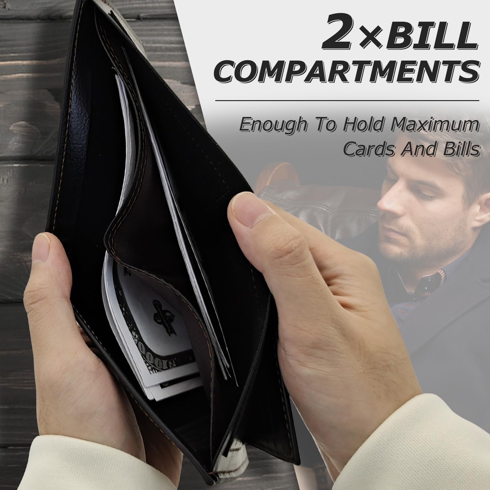 Billetera delgada y plegable, de cuero suave, multifuncional, para hombre, plegable, con ventana de identificación, tarjetero para tarjetas de crédito, Marrón, A 4