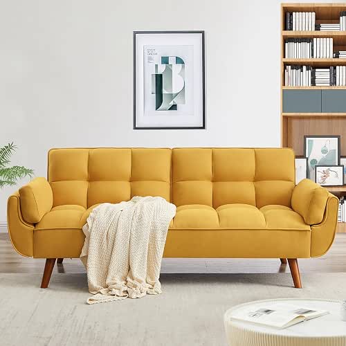 Convertible Futon Sofa Bed, Linen Sleeper Couch, 75" W Modern
