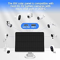 Vista 7 de Solar Panel for Security Camera, Solar Panel with Micro USB & USB-C Port for Built-in Rechargeable Battery Outdoor Camera, IP65 Waterproof Solar