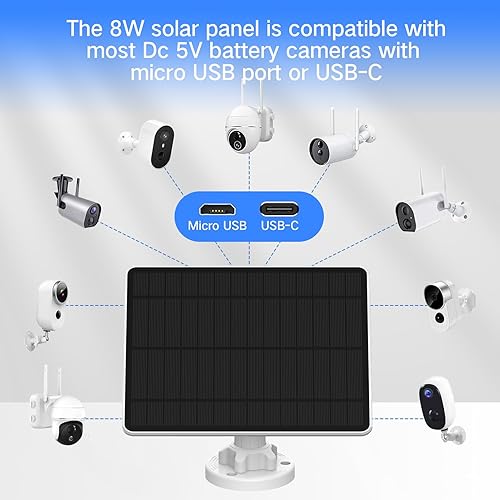 Miniatura 7 de Panel solar para cámara de seguridad, panel solar con puerto micro USB y USB-C para cámara de exterior con batería recargable integrada, panel solar