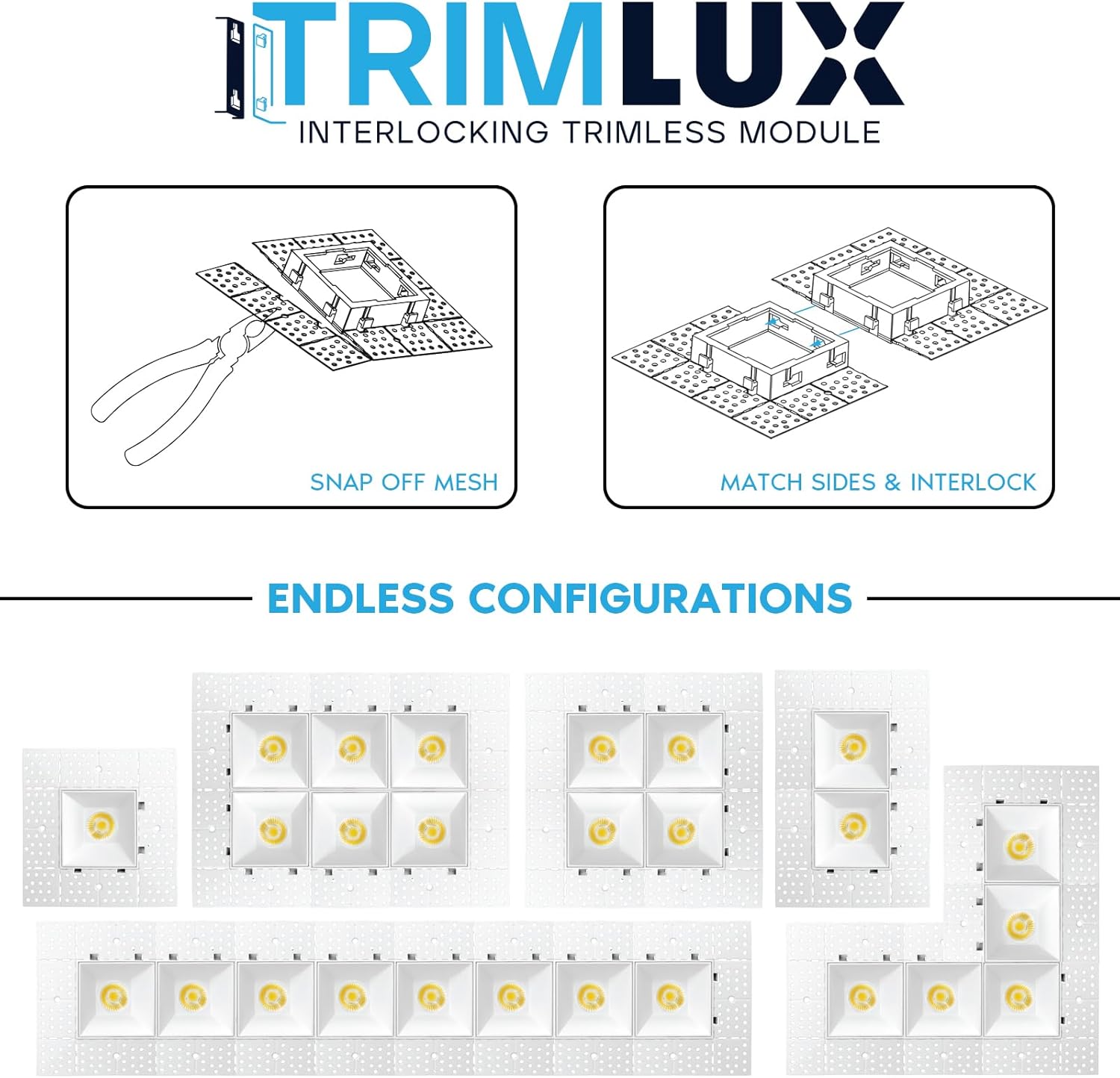 LUXRITE 3 Inch LED Recessed Trimless Spotlight with JBox, Twist N' Lock & Interlocking Trim, 5CCT 2700K-5000K, 15W, 1000LM, CRI90, 38° Beam Angle, Dimmable, IC Rated, Wet Rated, ETL, White