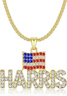 Harris Pendant Crystal Necklace Harris Walz USA Flag Necklace Presidential Election 2024 Kamala Harris Democratic Jewelry for Men Women