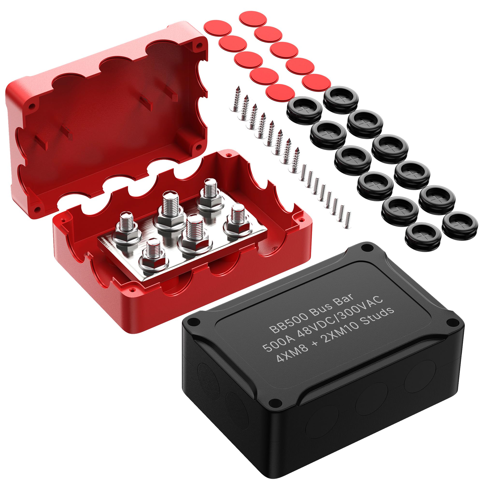 Sponsored Ad - Joinfworld Heavy Duty 500A Bus Bar Waterproof Power Distribution Block with 4*5/16"(M8)+2*3/8"(M10) Studs 48V DC Automotive Marine Battery Terminal Distribution Block with Cover - Negative&Positive