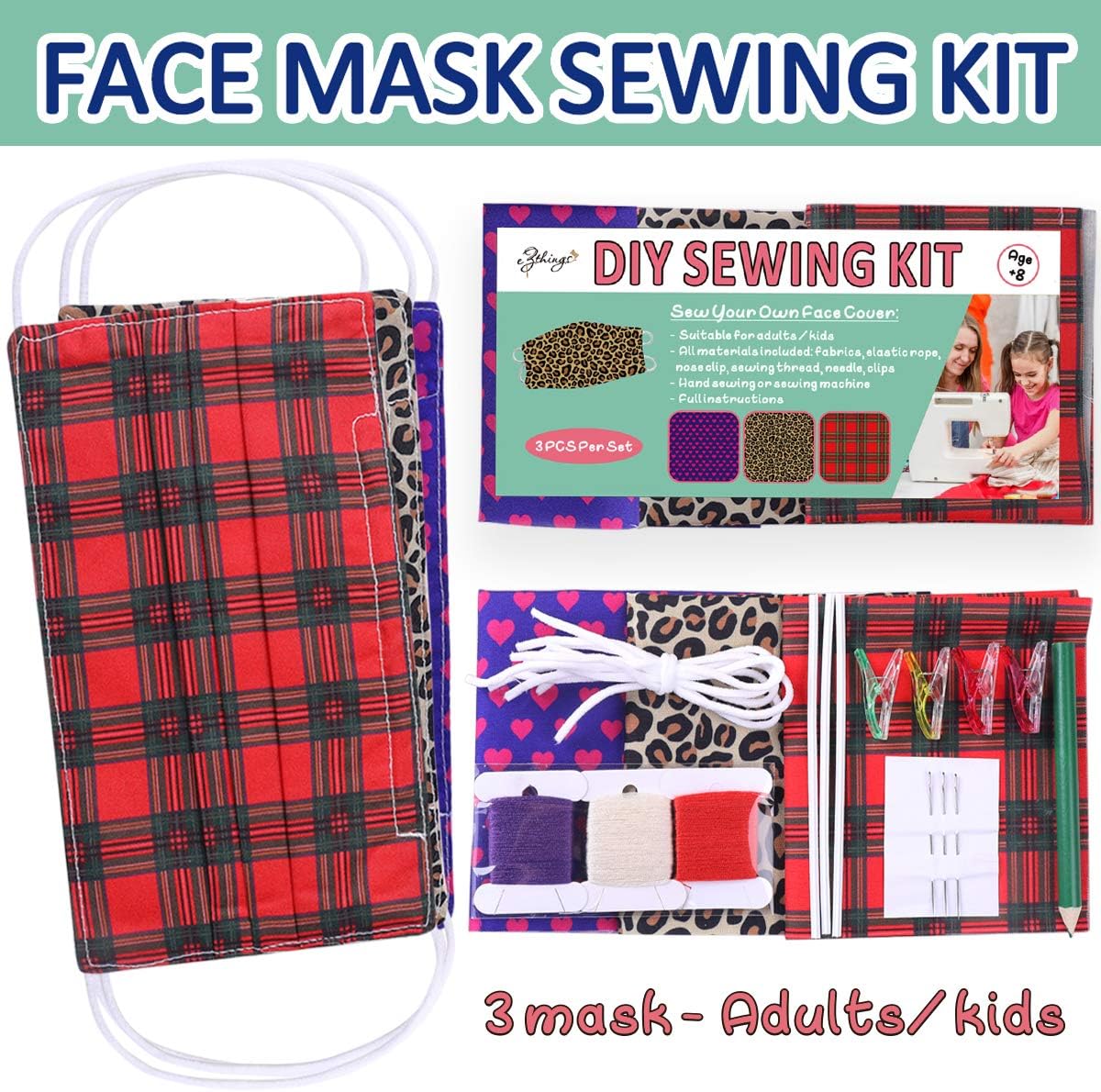 eZthings® Breathable Fabric face Mask - DIY Sewing Patterns Material Crafts Set & Templates for Custom Face Covers