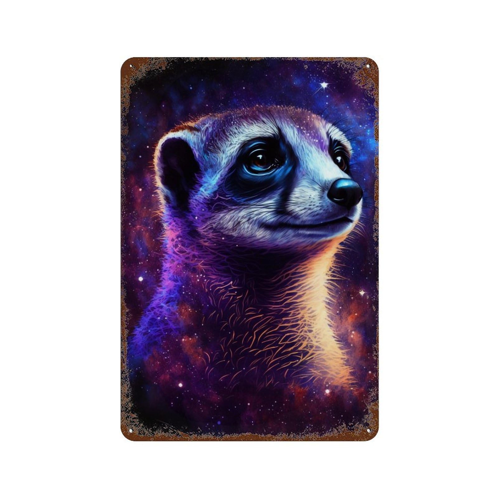 Cosmic Meerkat Portrait-3 Rusty Metal Tin Sign 11.8"x7.9", for Shed, Workshop And Garage Wall Decor, Novelty Wall Decor