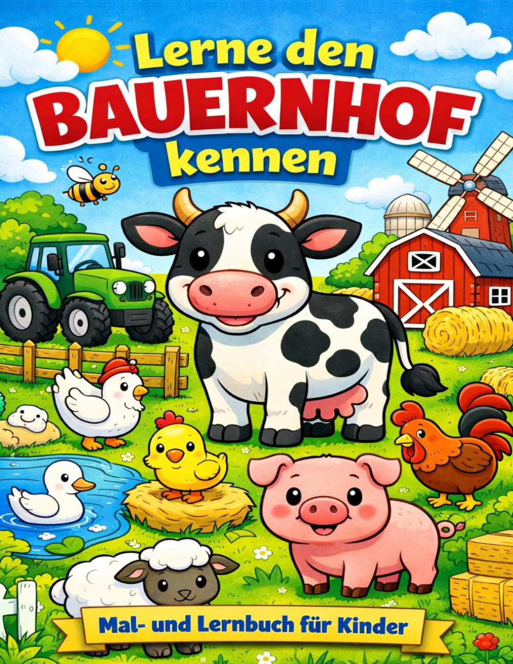 Lerne den Bauernhof kennen - das Lern- und Ausmalbuch: Mit süßen Tieren, Traktoren und weiteren einfachen Ausmalmotiven, Perfekt für Kindergarten & ... Motorik und erstes Wissen über den Bauernhof