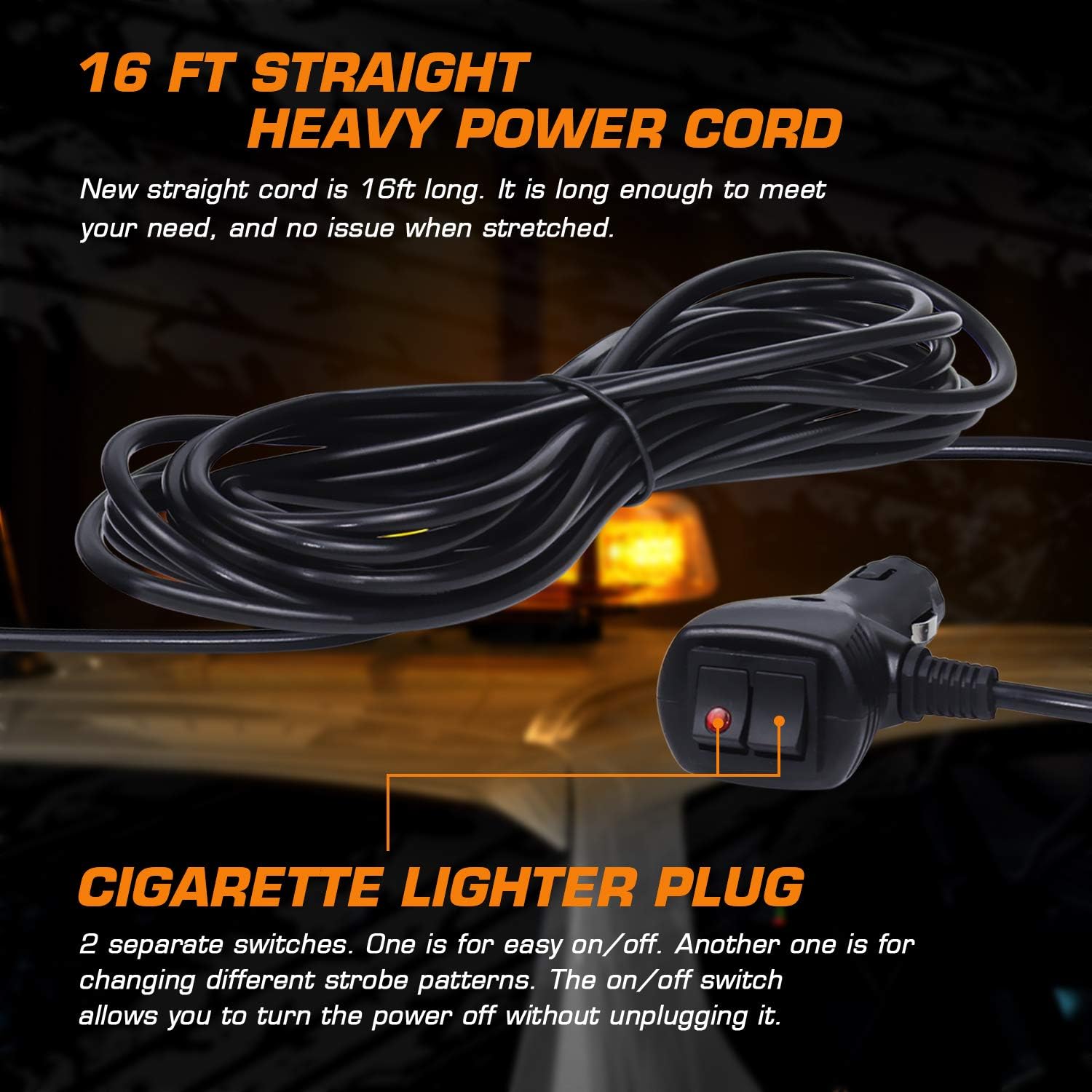WoneNice LED Strobe Light, Amber 24 LED High Visibility Emergency Safety Warning Flashing Light Bar w/Magnetic Base &16ft Straight Cord and Cigarette Plug for 12V Trucks,Snow Plow and Vehicles