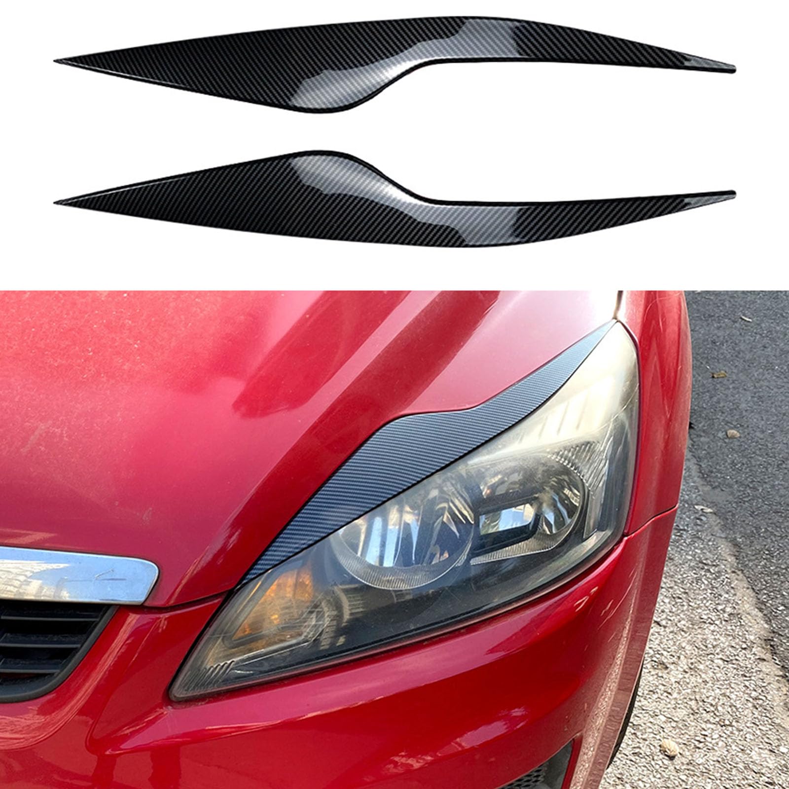 YPFYBHD Compatible with Ford Focus MK2.5 2008-2011, 1 Pair Car Headlight Eyebrow Eyelid Lamp Car Evil Eye Car Sticker Exterior Accessories Modification, Carbon Fiber Look