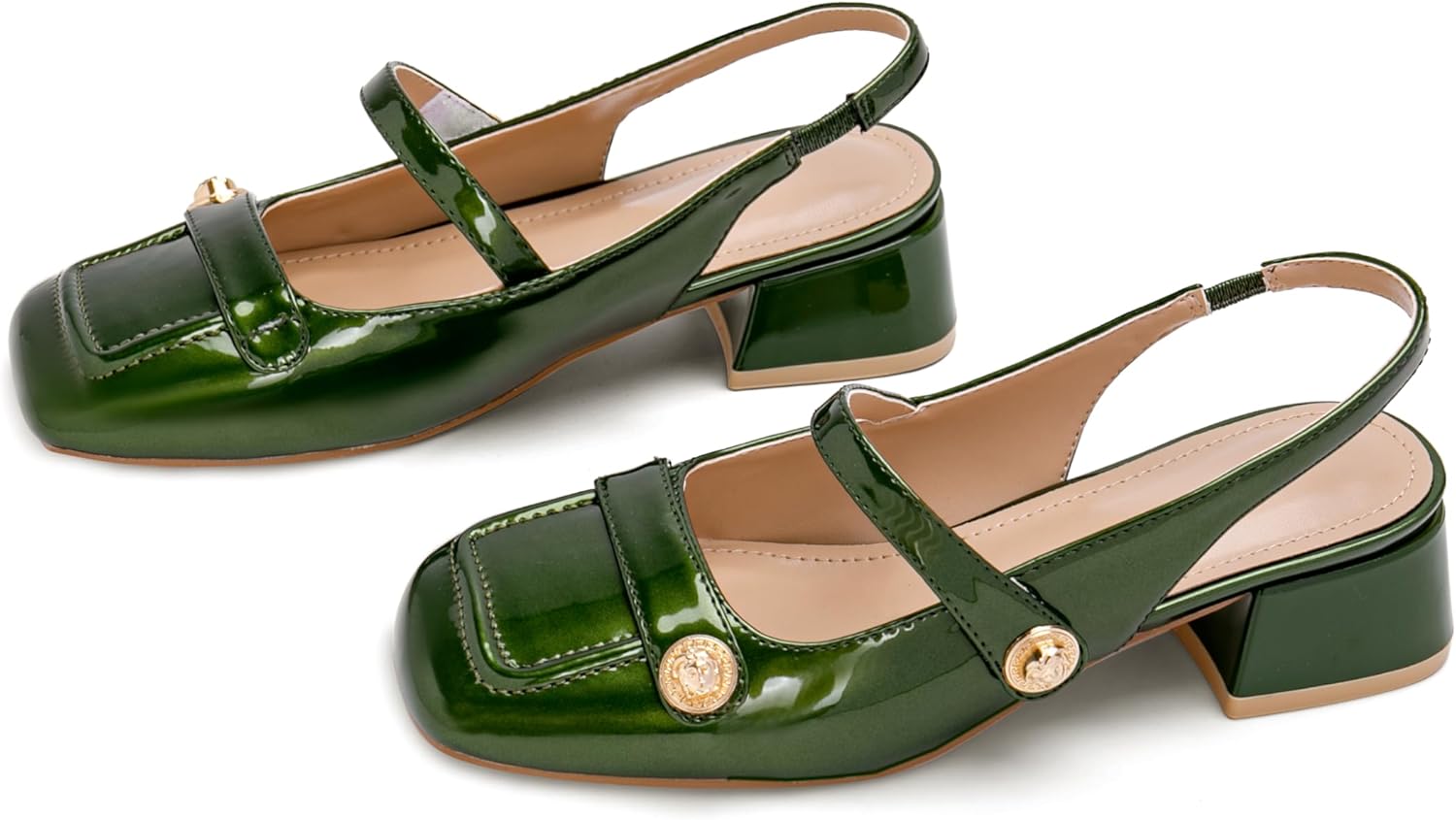 Slingback Mary Jane Heels for Women Low Block Heel Closed Square Toe Pump Shoes Heels Classic Daily Office Dressy Shoes - Image 4