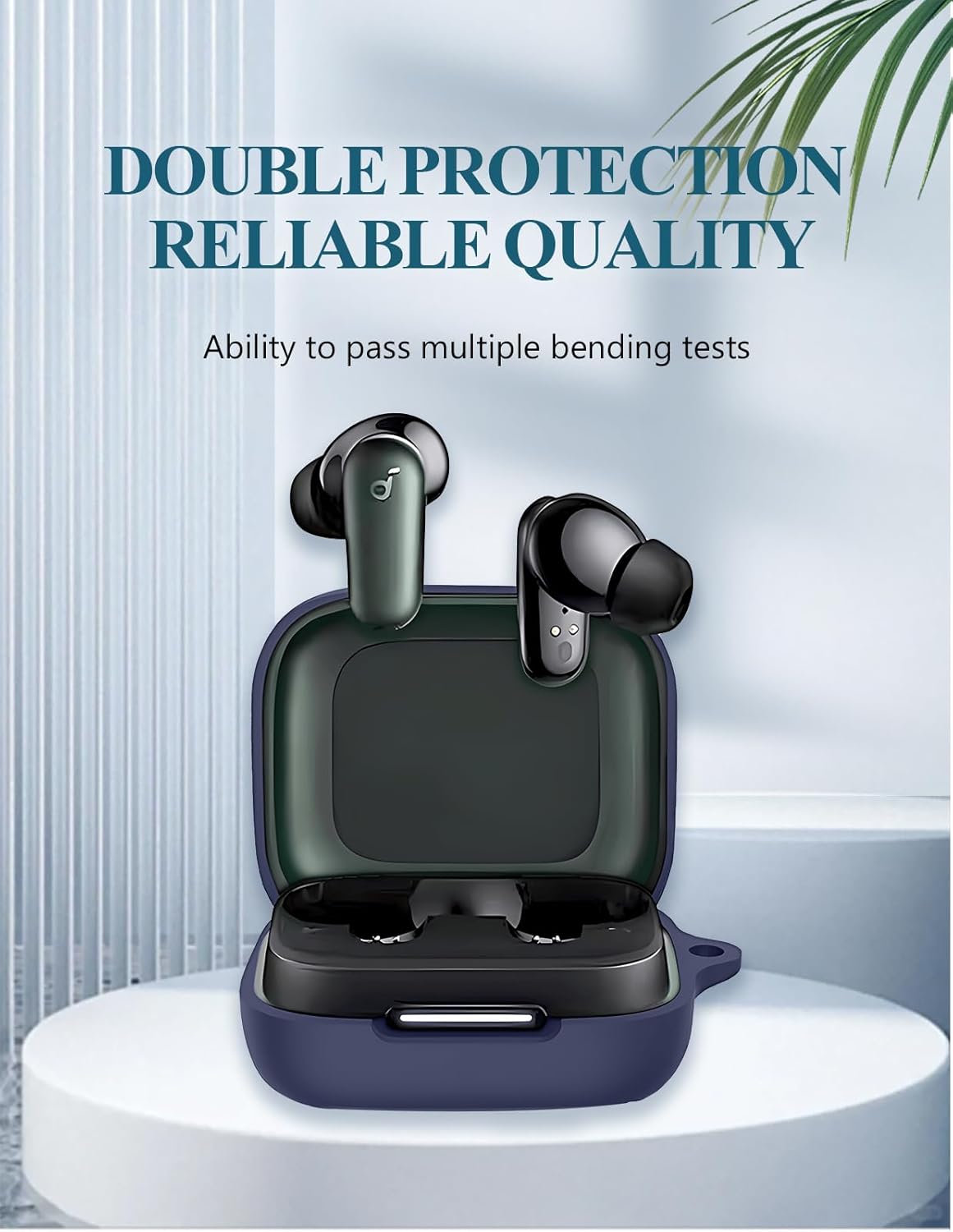 Case for Soundcore by Anker P30i Earbuds, Soft Silicone Protective Portable Scratch Shock Resistant Hard Shell with Cleaner Kit & Carabiner & Lanyard,Blue - Image 3