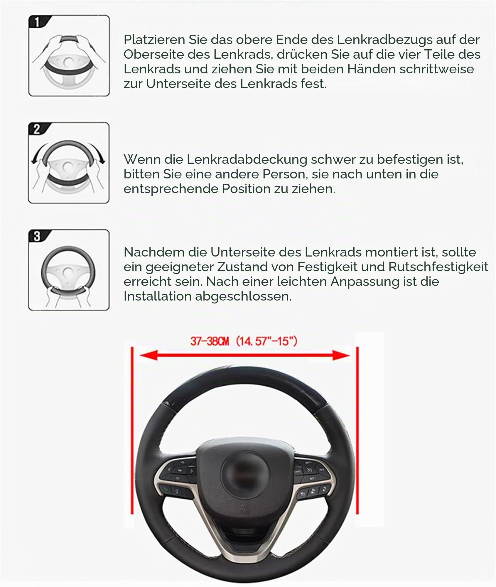 Lenkradbezug aus Veloursleder, universell, 37-38 cm Durchmesser, weich, mit 8 farbigen Markern