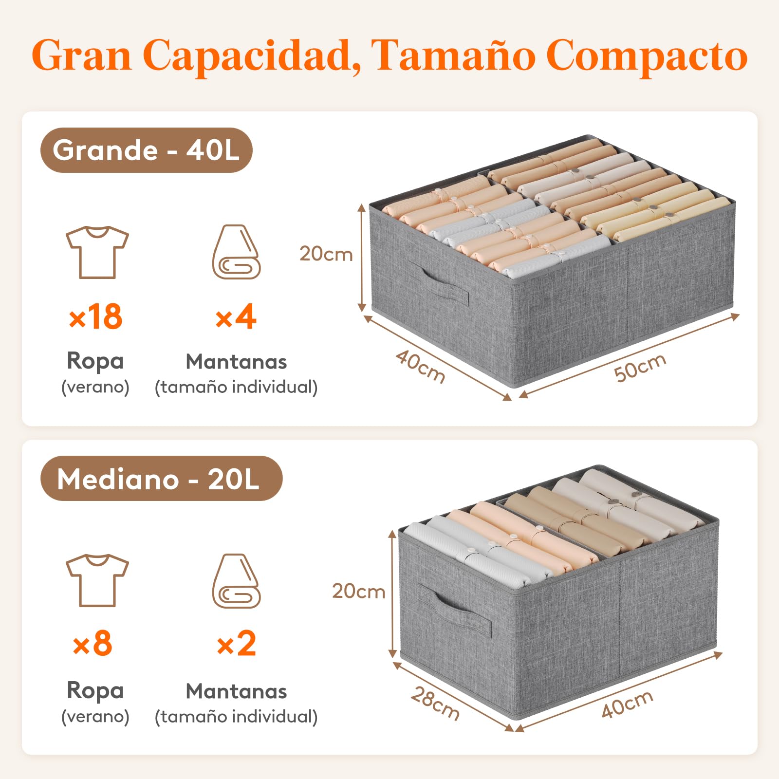 Lifewit Caja Almacenaje Plegables con Tabique, Cajas Organizadoras con Asas para Ropa Sábanas Juguetes, Cubos Almacenamiento Armarios de Dormitorio, 40L (50 x 40 x 20 cm), Juego de 6