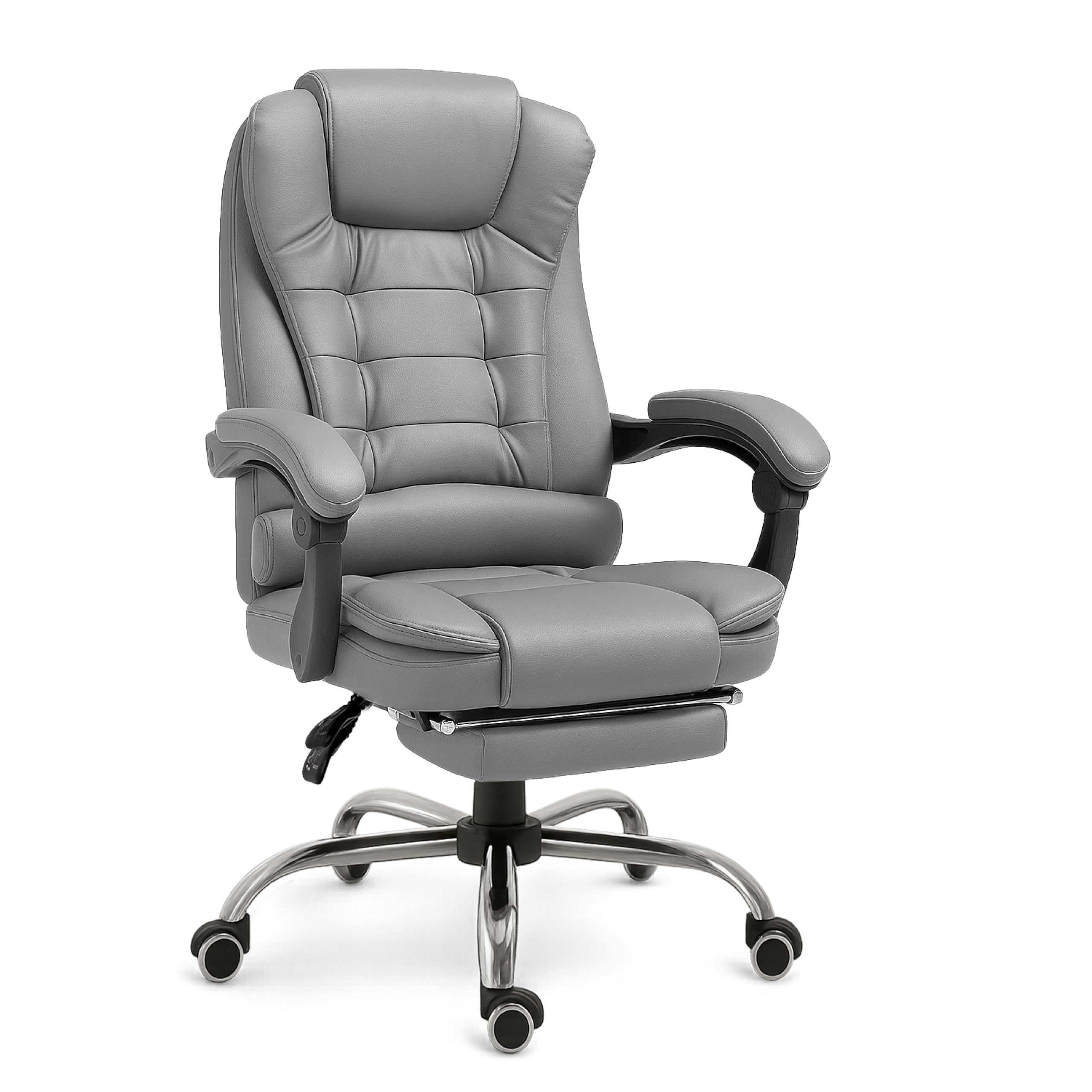 RMF Fauteuil de Bureau Ergonomique Inclinable avec Repose-Pieds, Chaise de Bureau Confortable avec Roulettes Pivotantes et Hauteur Réglable Gris