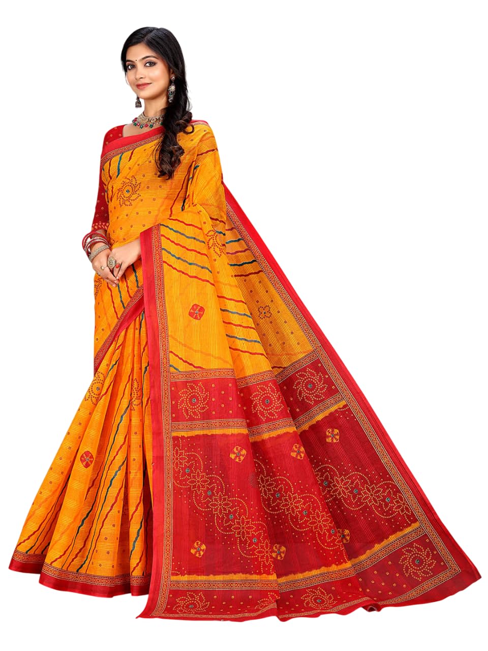 ratan Pure Cotton Bandhani Printed Saree with Blouse Piece & Swarovski Work |Traditional Ethnic Saree for Women-picture-42