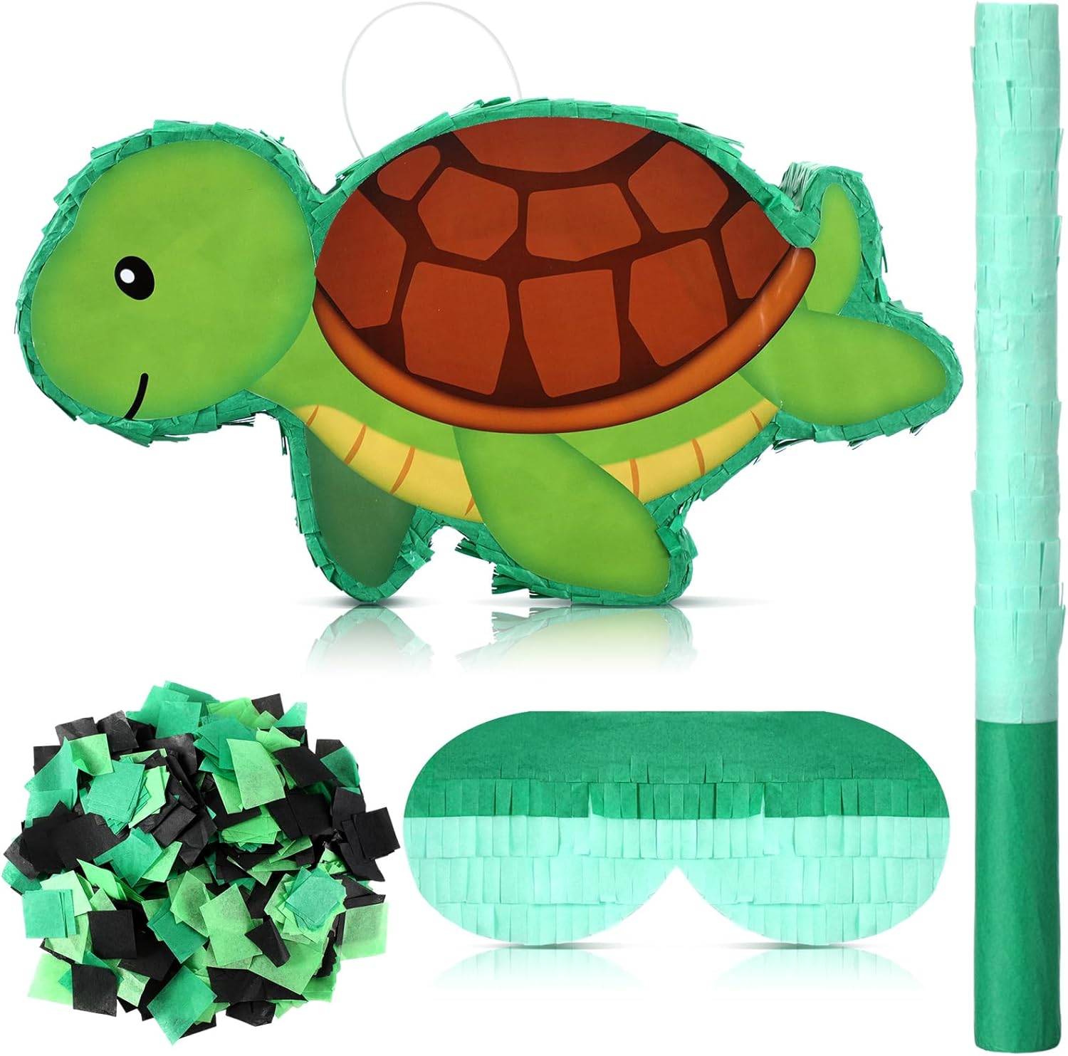 Liliful 14.17 x 8.66 x 2.95 Inches Turtle Piñata Set with Green Turtle Shape Piñata Blindfold Stick and Confetti for Birthday Party Decoration Fiesta Animal Game Props