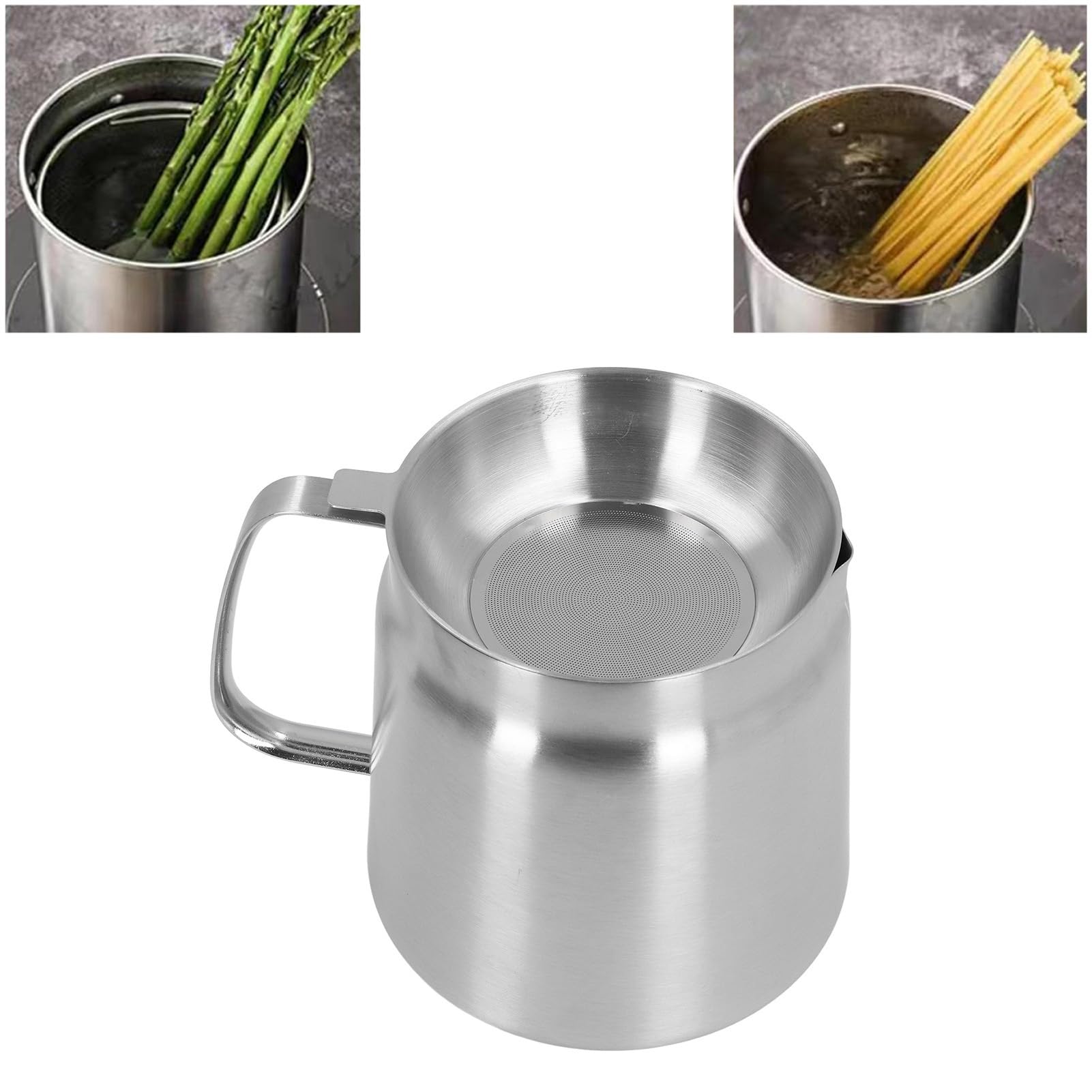 Yunir Olla de Filtro de Aceite de Acero Inoxidable, Recipiente de Aceite de Cocina de Gran Capacidad con Colador, Mango, Boquilla Infusora, Multifuncional, Resistente para Cocina (2L)