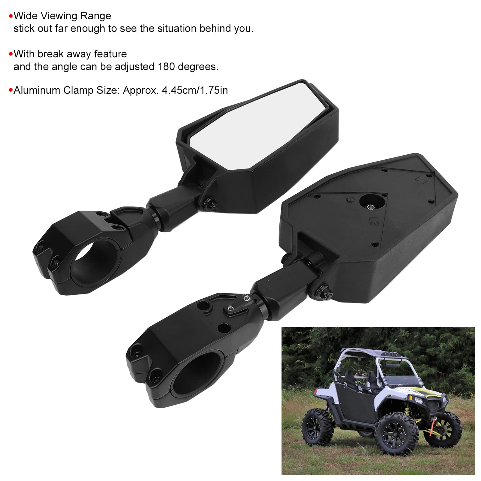 Akozon Motorrad Spiegel, Moped Spiegel UTV Seite Rückspiegel 180° einstellbar 1,75 Zoll Lenkerendenspiegel für 800 900 1000 XP/für Rhinos 450 660 700/für