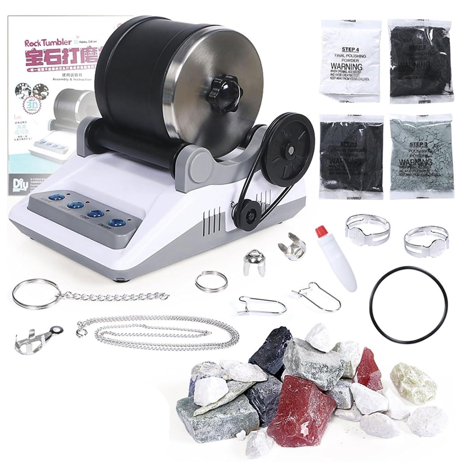 Kit Professionnel De Culbuteur De Roche, Polisseuse De Pierre À Faire Soi-même, avec Bouton, Minuterie De Polissage De 7 Jours, Kit Complet De Culbutage De Roche, pour Enfants Et Adultes