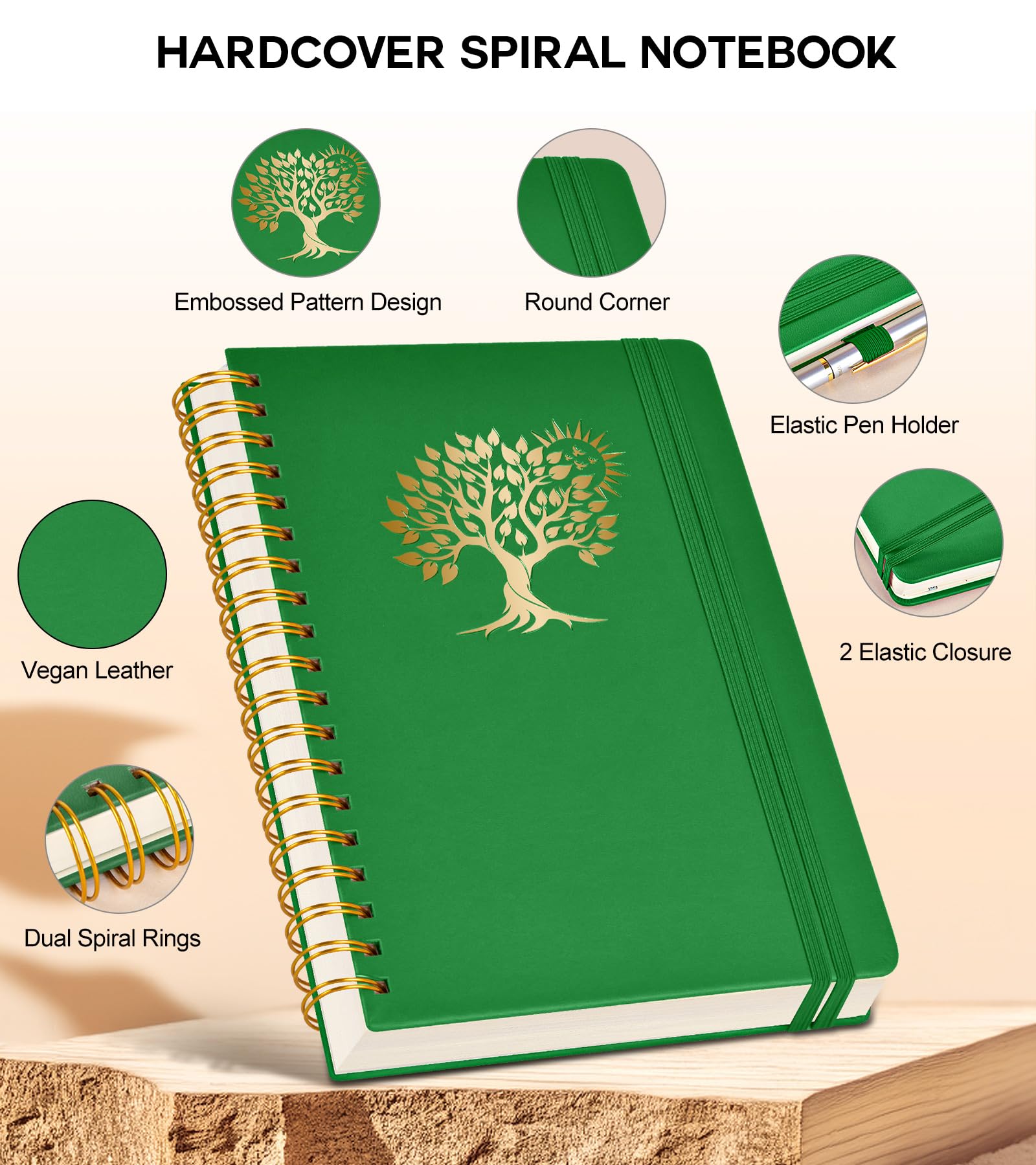 Grand carnet à spirale avec 300 pages numérotées – Journal à spirale A4 pour écriture, pages lignées pour l'université, le travail et l'école – Carnet à couverture rigide en cuir – 21,6 x 27,9 cm