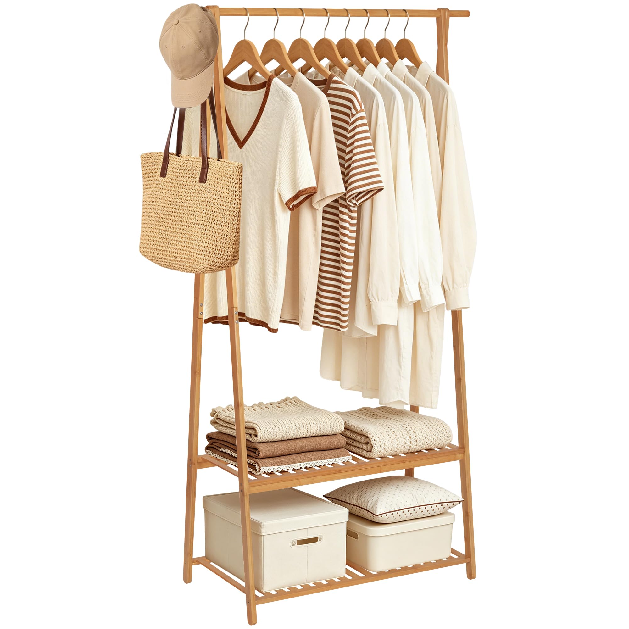 COOGOU Bamboo Clothing Rack with Shelves