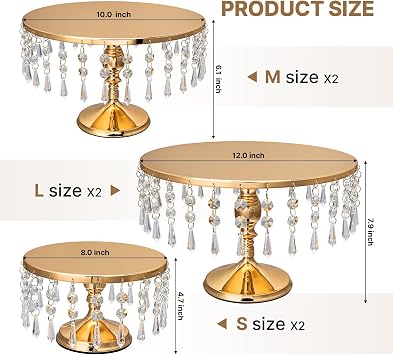 6 PCS Gold Cake Stand Set with Crystal Pendants Dessert Table Display Set | Metal Cake Holder Stand for Wedding, Party, Birthday, Baby Shower, Event Bridal Celebration