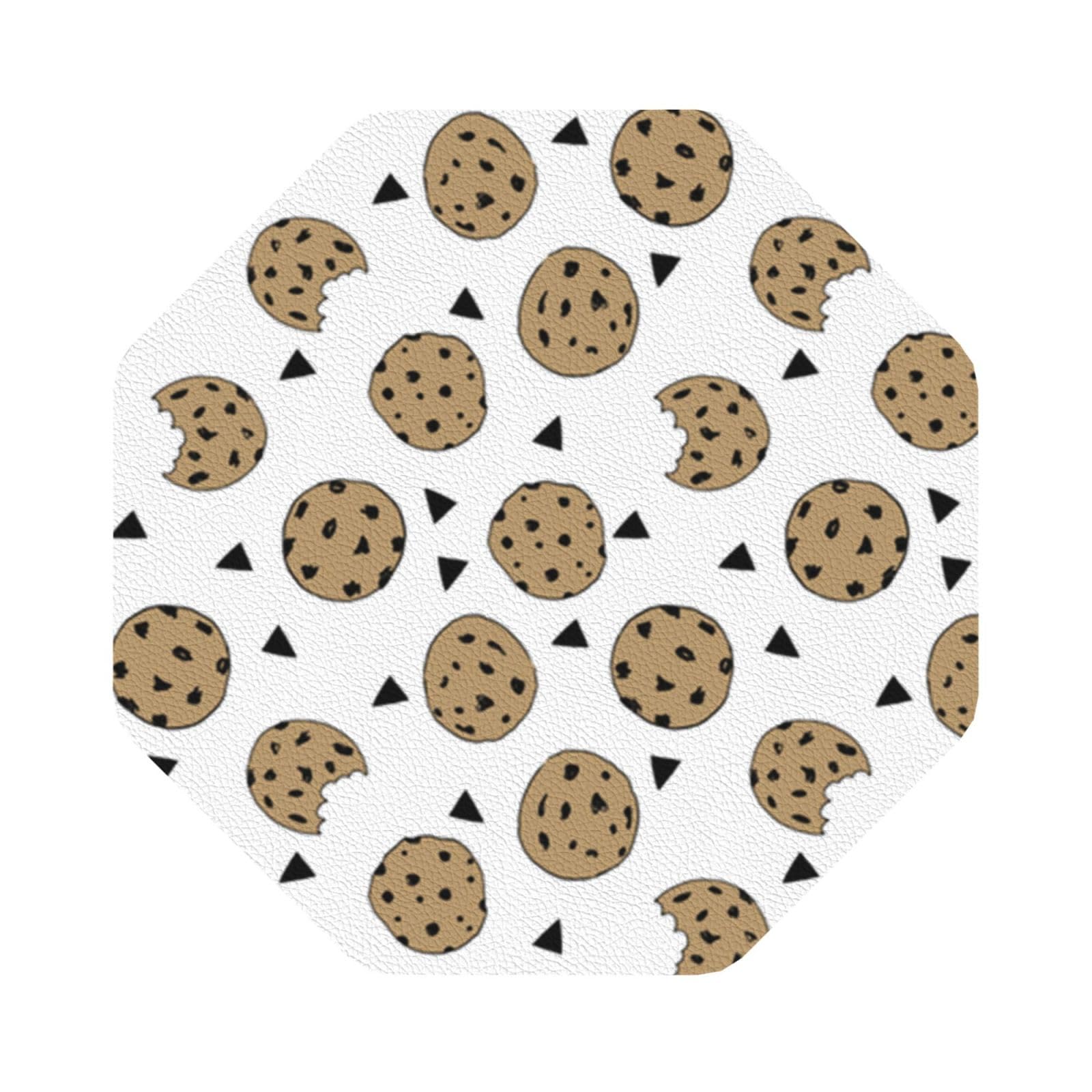 Cookies Food Chip Biscuits PU Leather Coasters Set of 6 Octagon Drink Coasters