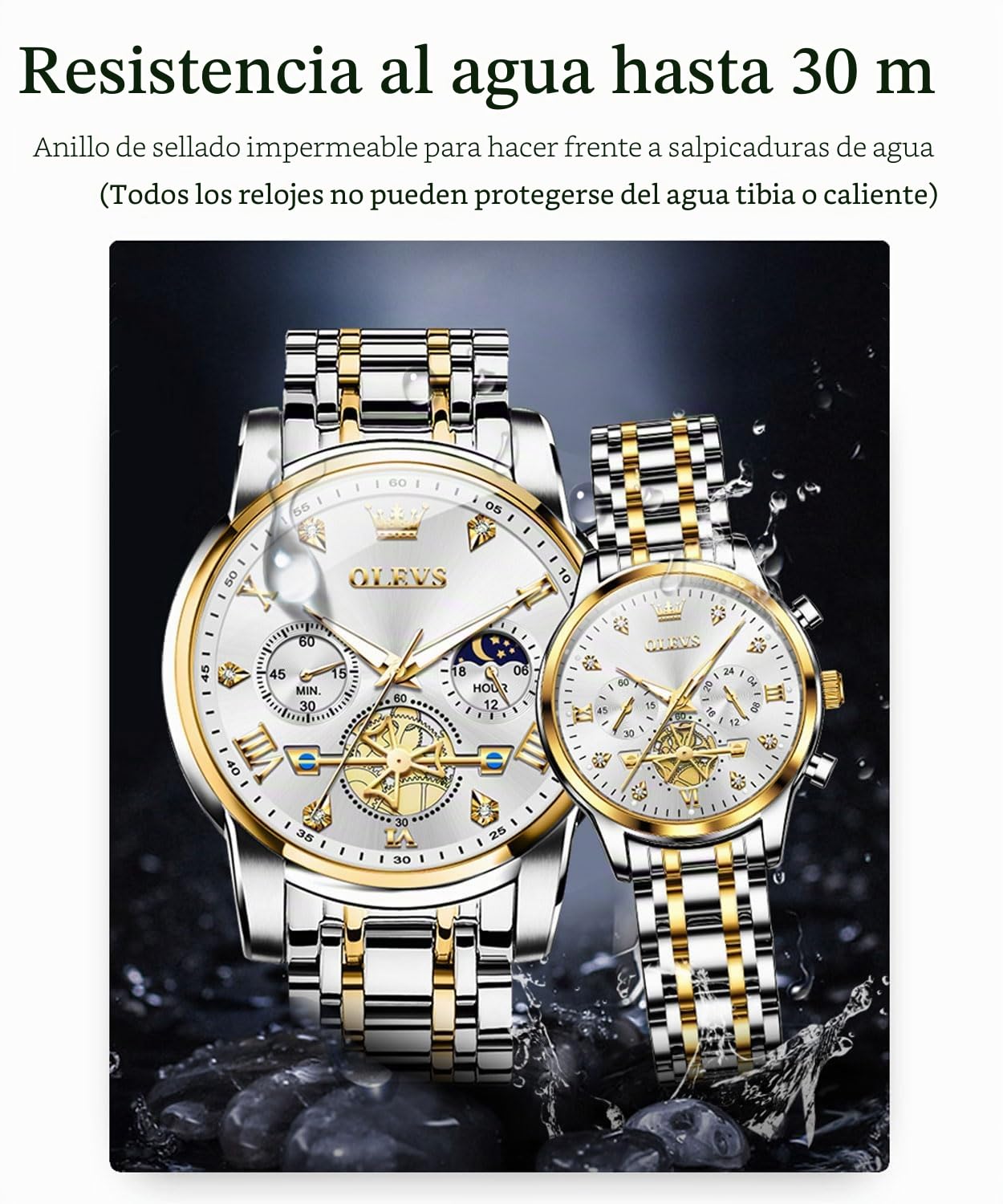 OLEVS Juego de relojes para parejas para hombre y mujer, reloj a juego con diamantes románticos para el día de San Valentín