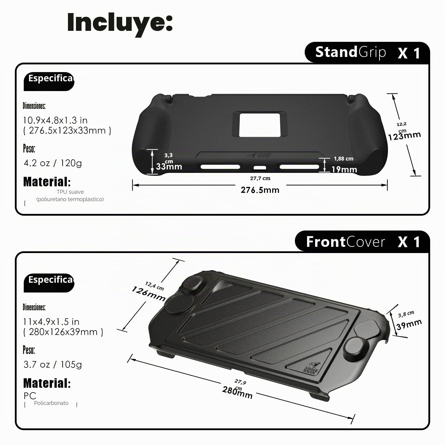 Savage Raven by Skull & Co. StandGrip Front Cover Bundle for Nintendo Switch 2: Protective Case with Textured Grips Full Protection and Hard-Shell Front Cover Handheld Design - Smoky Black